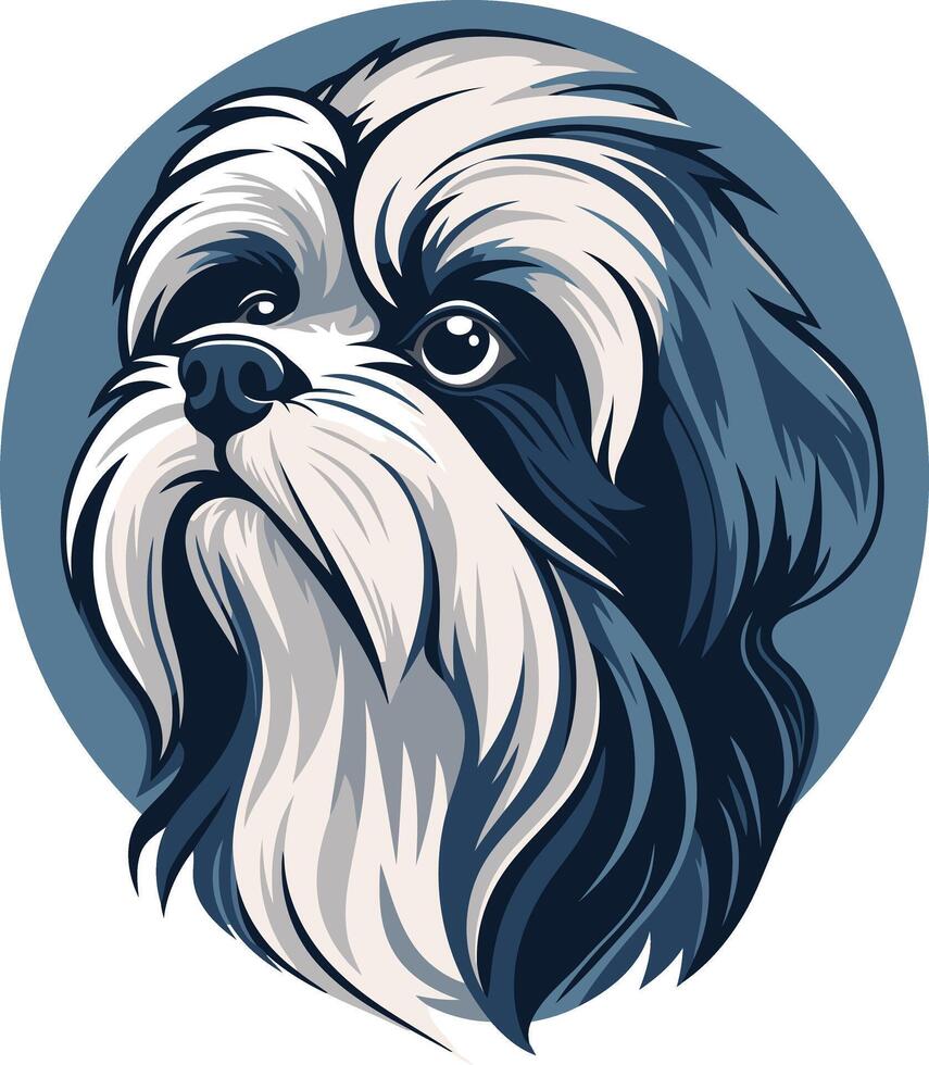 A cute, cartoon-style illustration of a shih tzu dog looking up with a curious expression vector