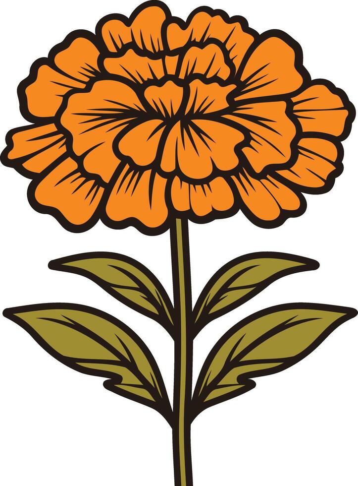 A vibrant orange marigold flower with green leaves, perfect for adding a touch of nature and festivity to your designs vector