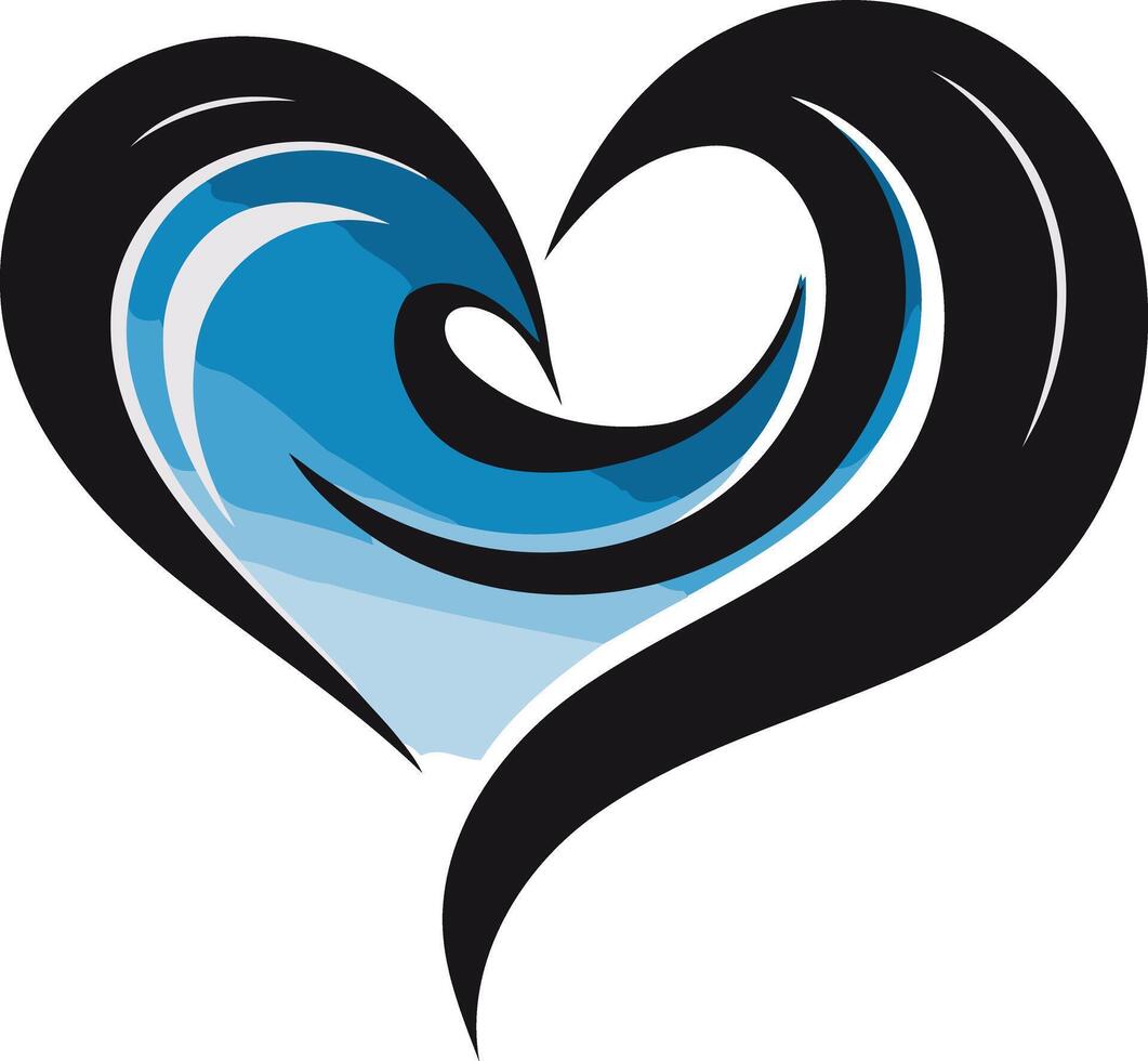 A stylish heart logo with a blue wave design, perfect for businesses and brands related to the ocean, water, or nature vector