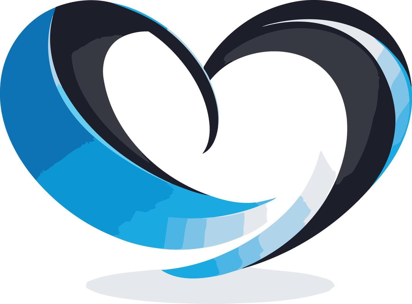 Abstract heart logo with flowing blue and black curves, representing love, connection, and unity vector
