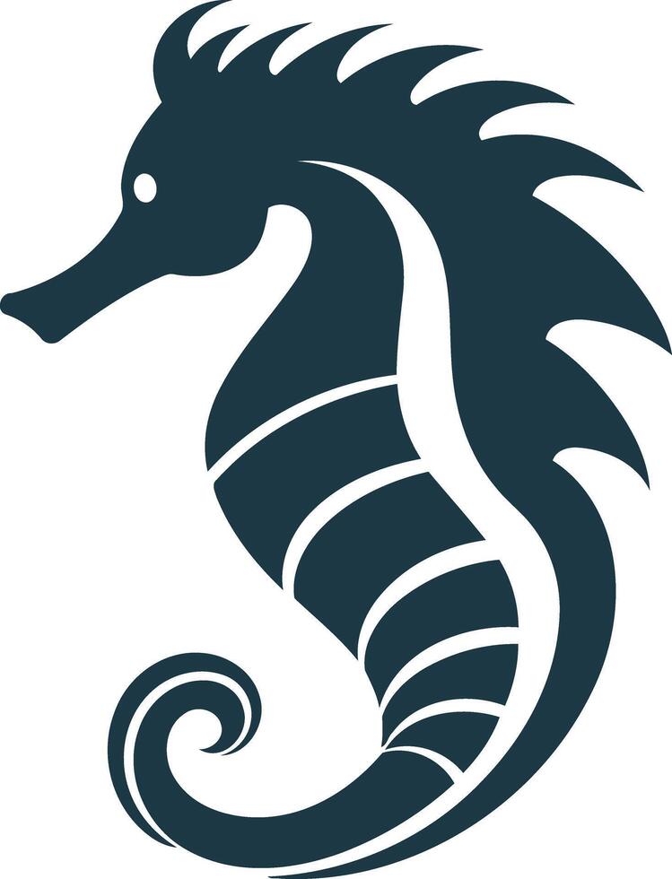 A stylized, minimalist silhouette of a seahorse with a flowing tail vector