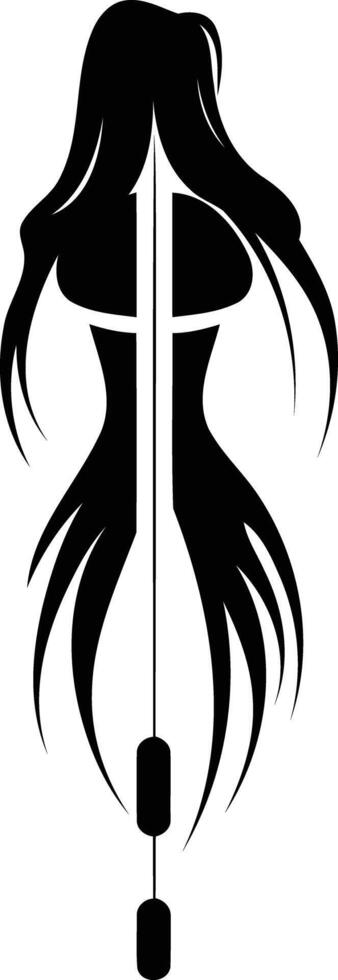 A striking black and white illustration of a woman's silhouette pierced by a sword, creating a powerful and symbolic image vector