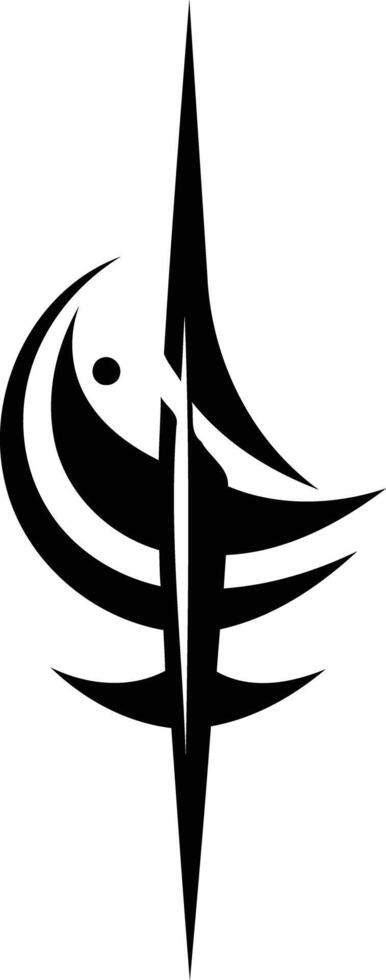 Sharp, abstract tattoo design featuring a stylized dagger piercing a crescent moon vector