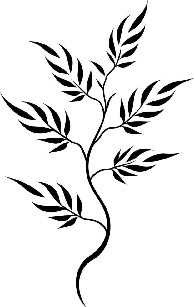 Simple black and white illustration of a stylized branch with leaves, perfect for adding a touch of nature to designs vector