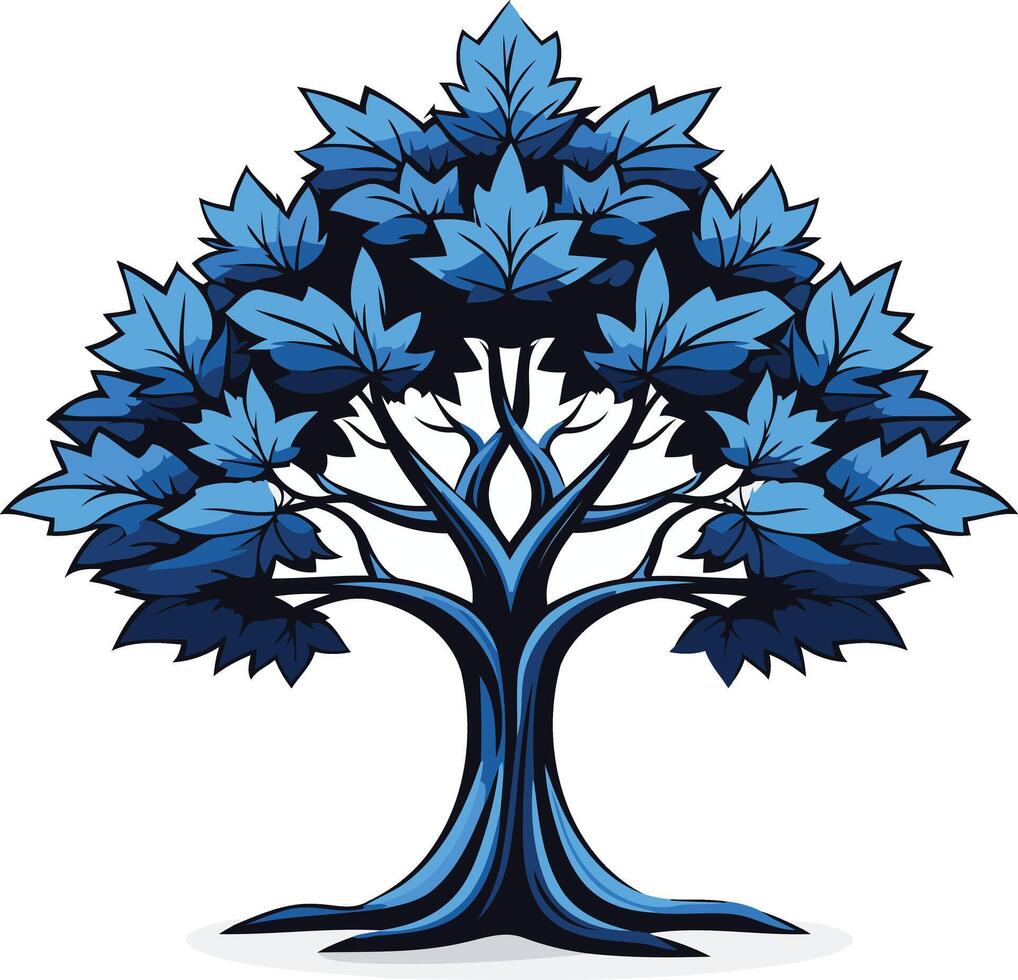 A stylized blue tree with a strong, sturdy trunk and a full, vibrant crown of leaves vector
