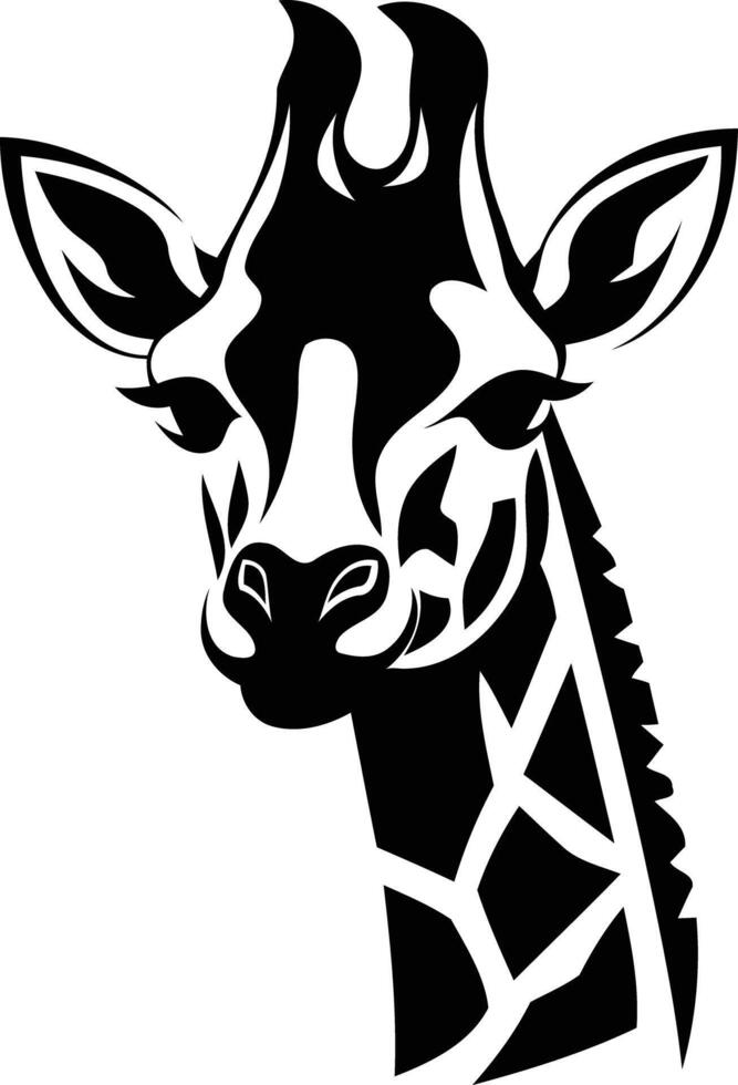 Bold black and white illustration of a giraffe's head, perfect for logo design, tattoos, and branding vector