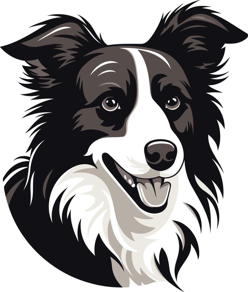 A friendly, cartoon style border collie portrait vector
