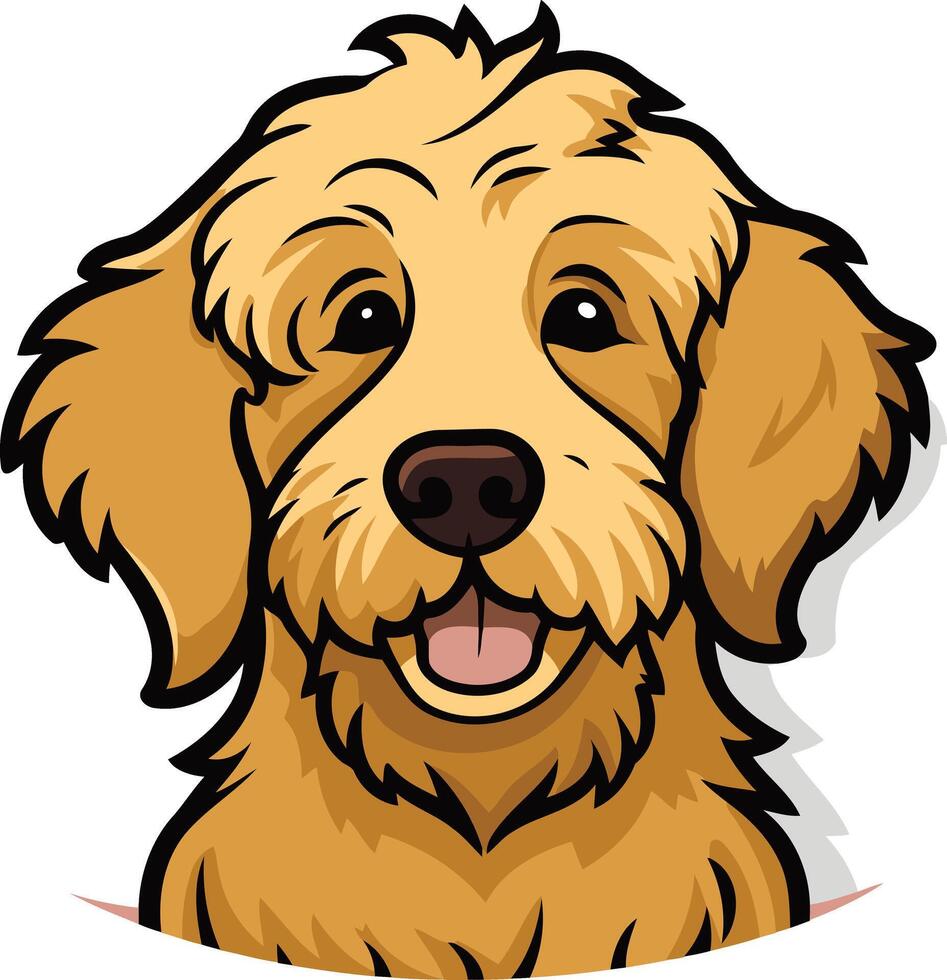 A cute cartoon illustration of a golden doodle dog with a happy expression vector