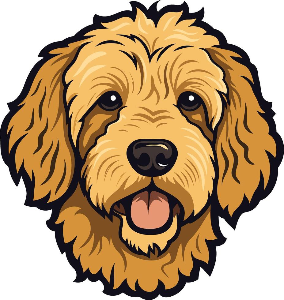 Adorable cartoon illustration of a golden doodle dog with a happy expression, perfect for pet lovers, dog owners, and businesses vector