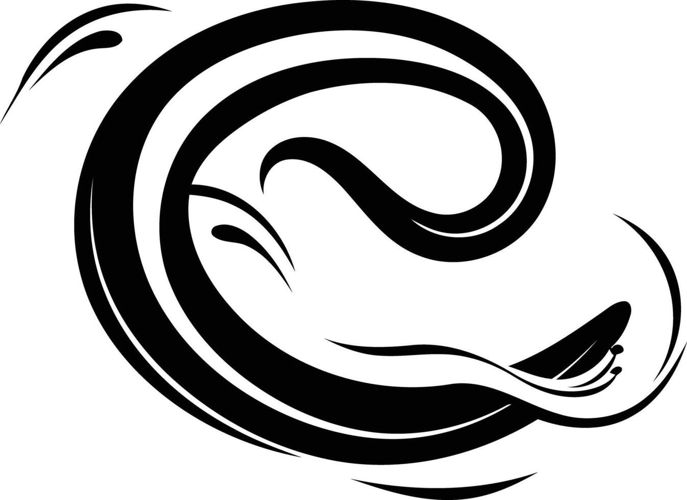 Abstract black and white tattoo design featuring a flowing, organic shape reminiscent of water or a stylized letter c vector