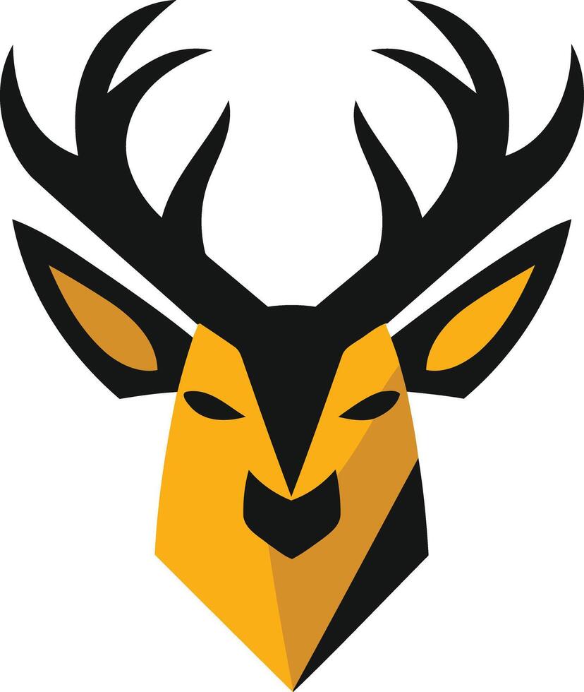 Geometric deer head logo design in black and gold vector