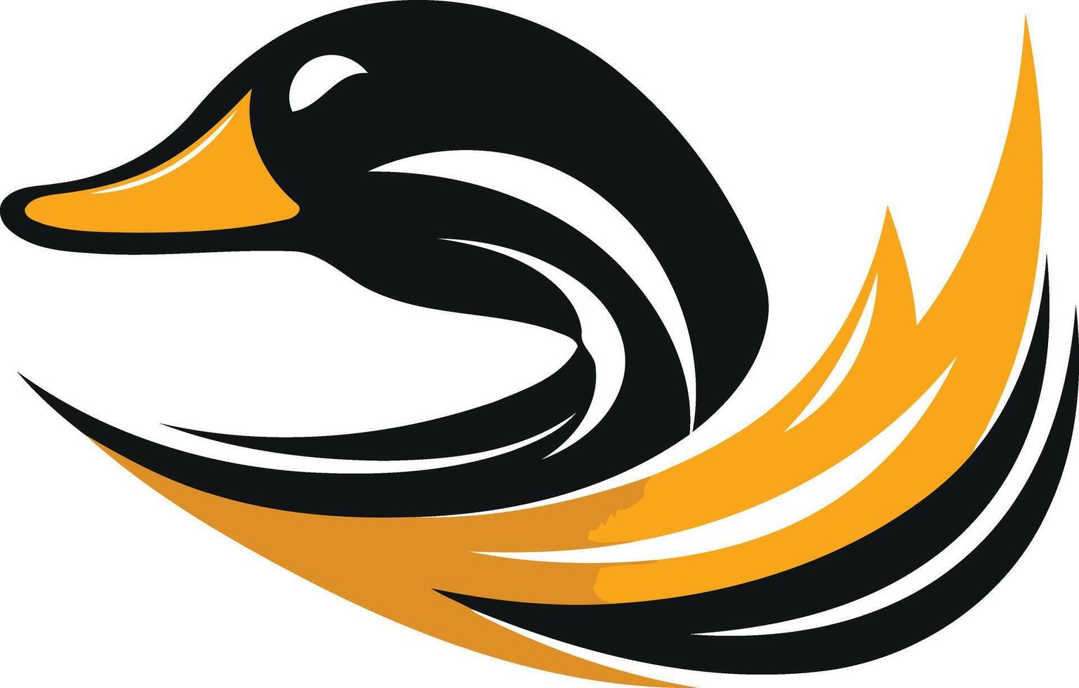 Dynamic and stylized duck logo design in black and gold, perfect for sporting teams, clubs, or businesses vector