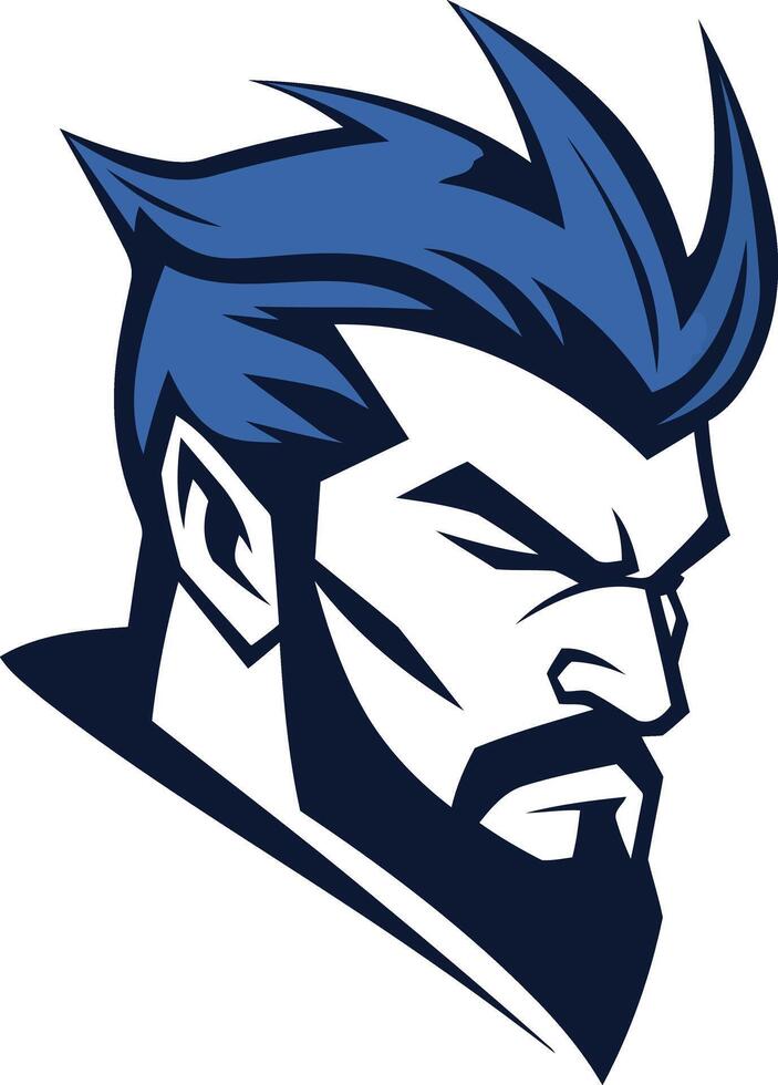 Strong and determined, this masculine logo design features a bold profile with a blue mohawk vector