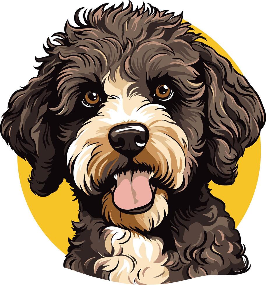 Cute cartoon illustration of a brown and white dog with big eyes and a playful expression vector
