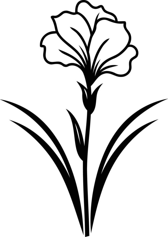 Elegant black and white illustration of a single flower with leaves vector