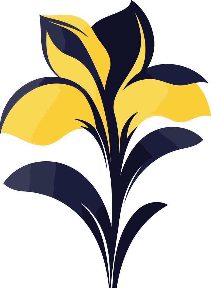 Elegant and stylized floral logo design featuring a yellow flower with dark blue leaves vector