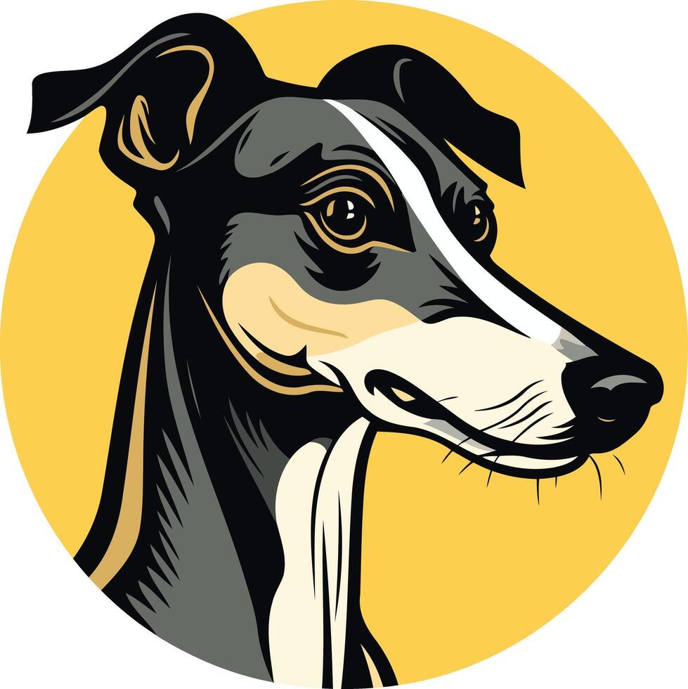 A charming illustration of a greyhound dog with a friendly expression, perfect for pet-related businesses, brands, and designs vector