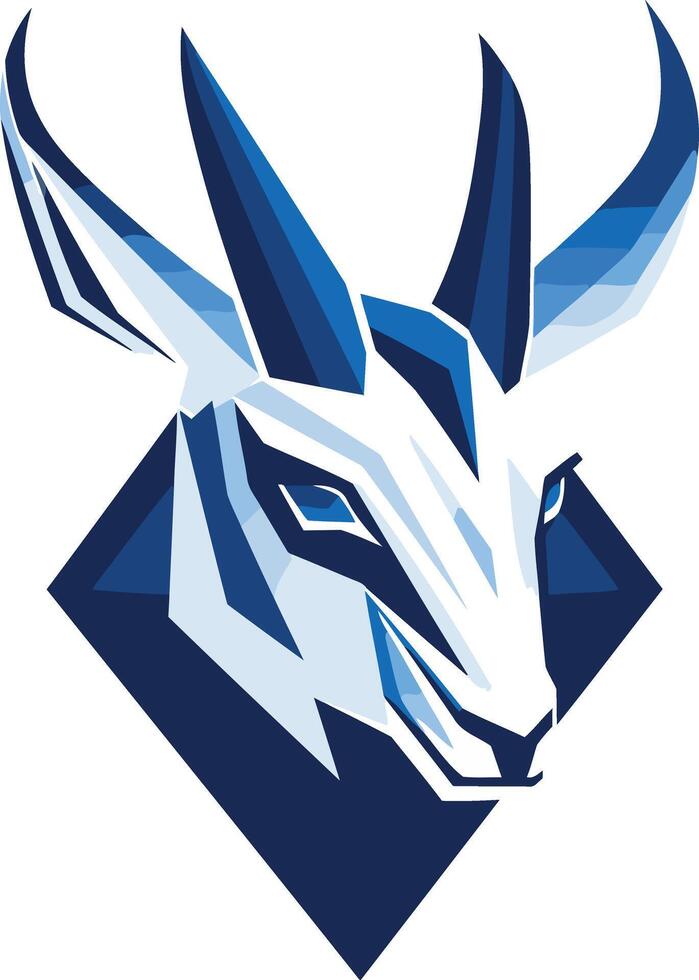 A striking abstract logo of a white antelope's head in a blue diamond, perfect for branding or design projects requiring a modern, dynamic, and powerful image vector
