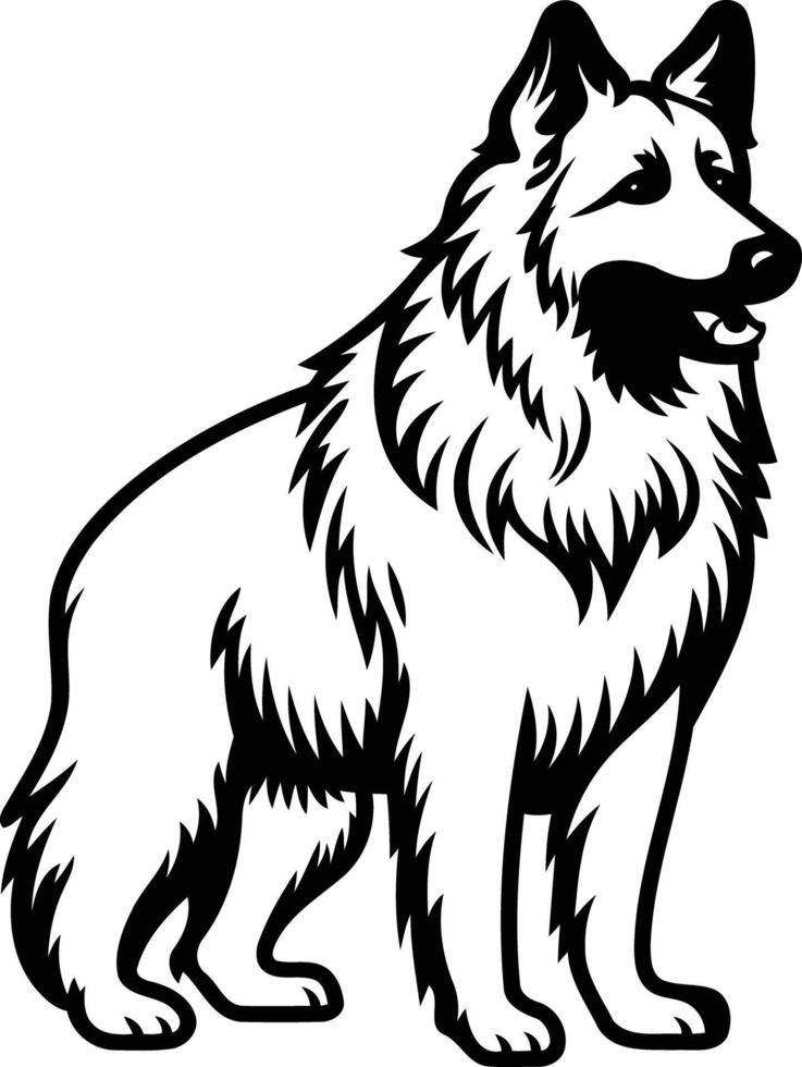 Black and white illustration of a german shepherd standing vector
