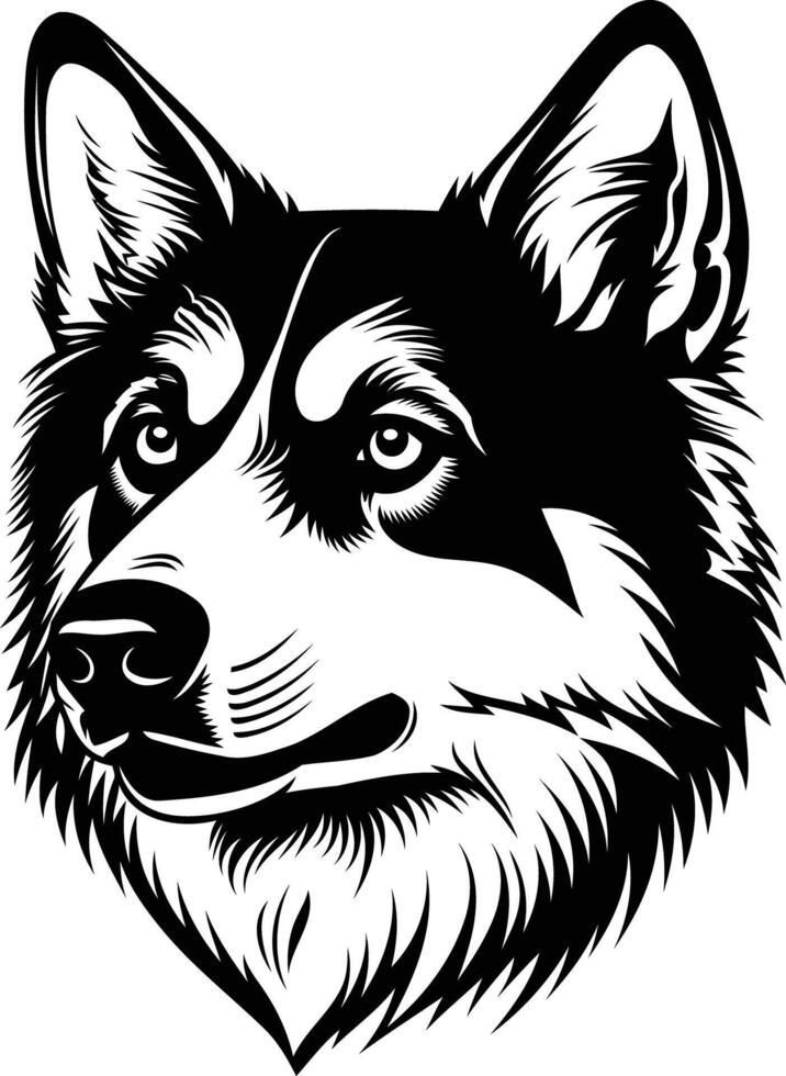 A striking black and white illustration of a wolf's head, capturing its powerful presence and watchful gaze vector