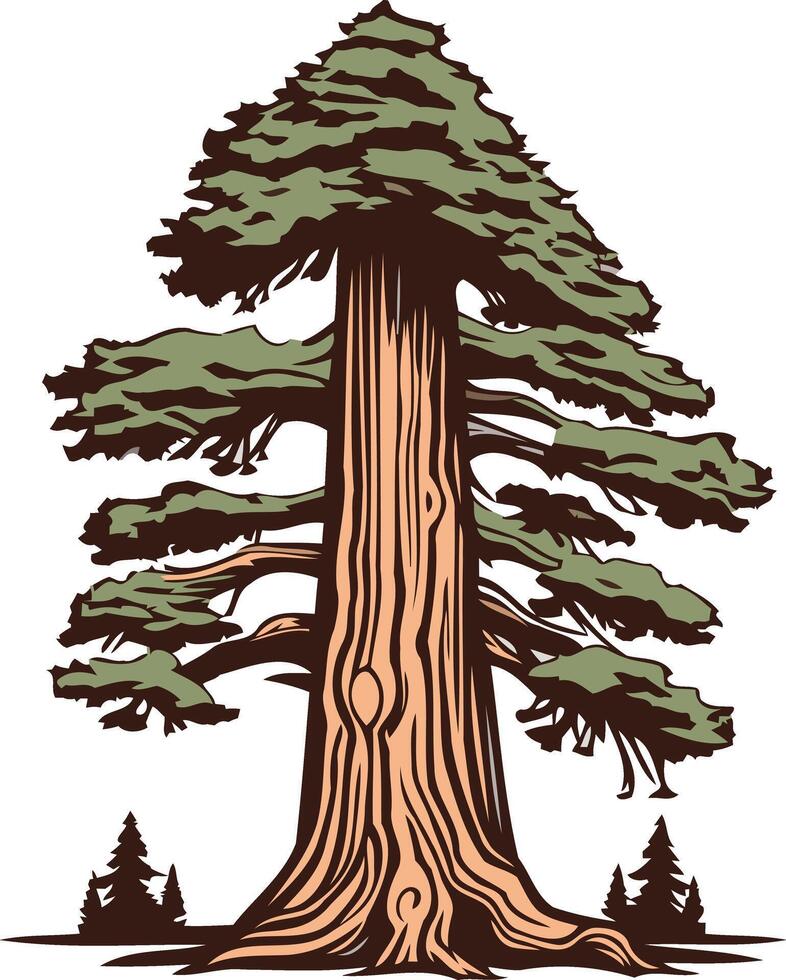 A majestic redwood tree stands tall, with intricate bark detail and lush foliage vector