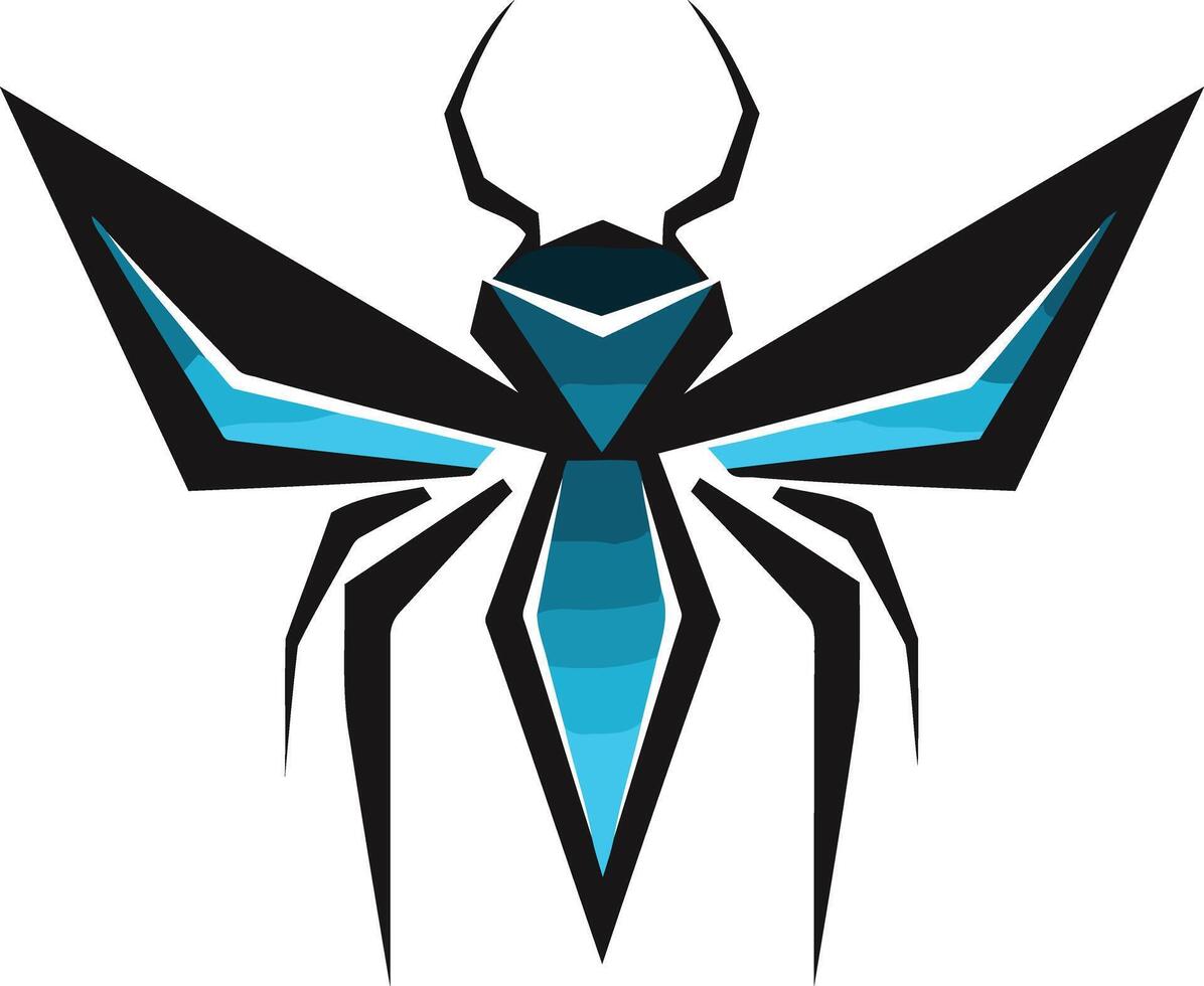Abstract geometric insect logo with sharp lines and a vibrant blue color vector
