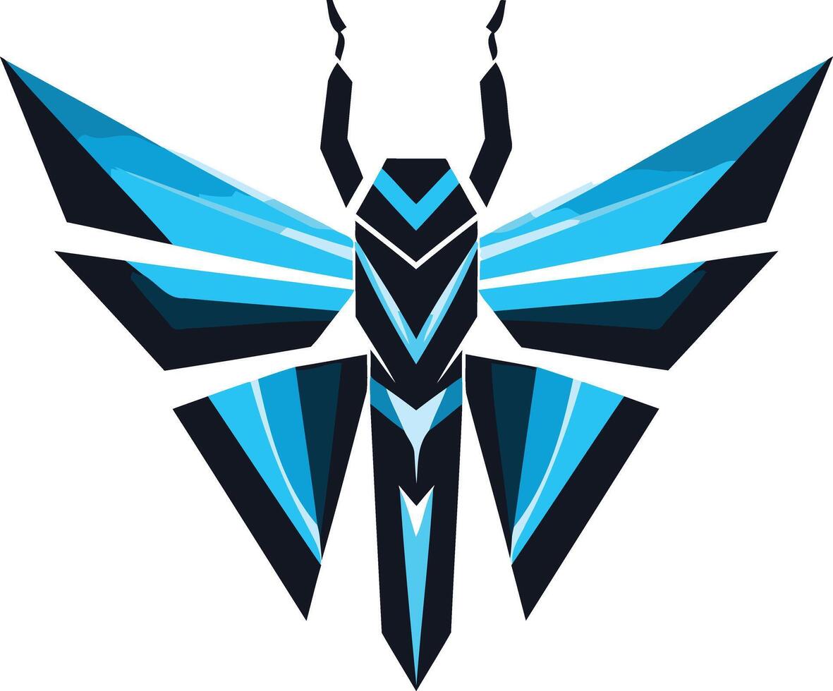 Abstract futuristic logo design featuring a stylized blue and black insect with sharp angles, perfect for tech companies, gaming, or esports vector