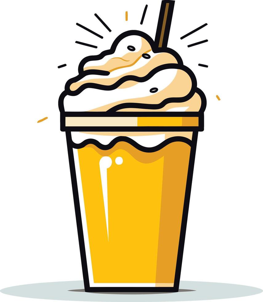 A cheerful cartoon illustration of a refreshing yellow smoothie with whipped cream and a straw vector