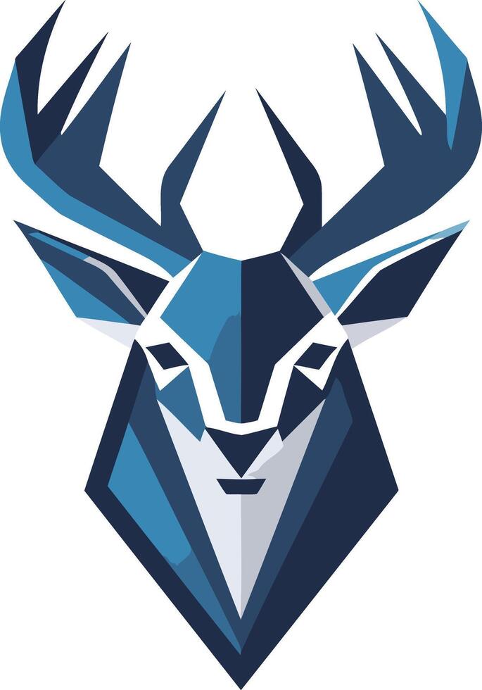 Modern, geometric deer head logo in blue and white vector