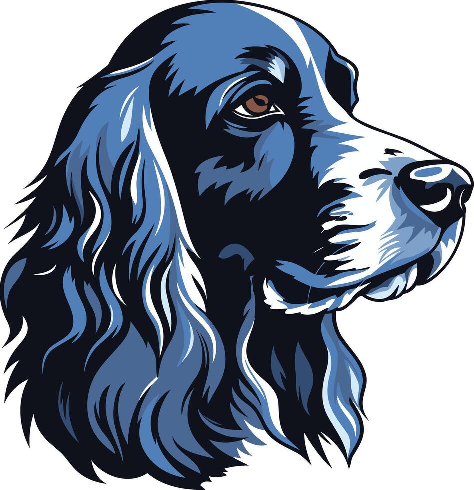 A striking illustration of a black and blue english springer spaniel, capturing the breed's intelligence and grace vector