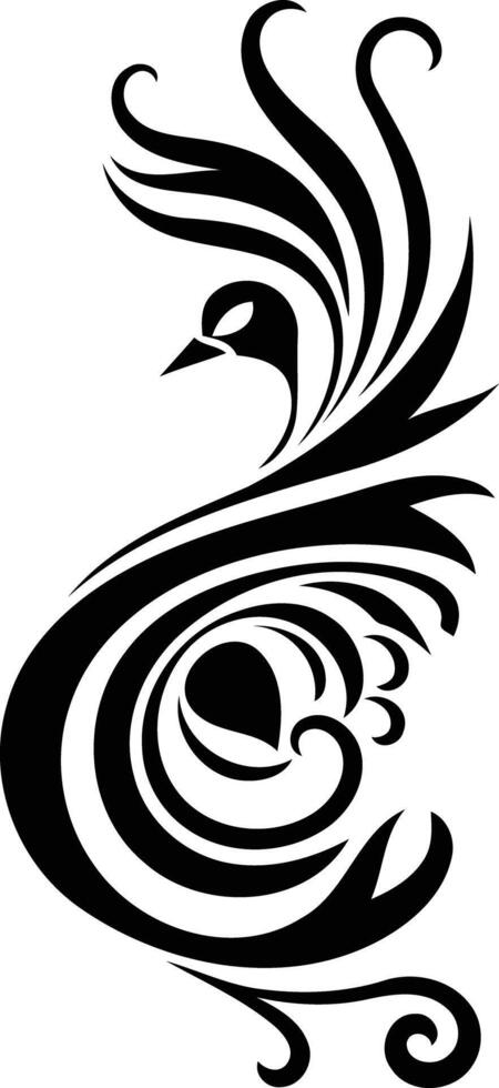 Elegant black and white stylized bird design, perfect for logos, branding, tattoos, or web design vector