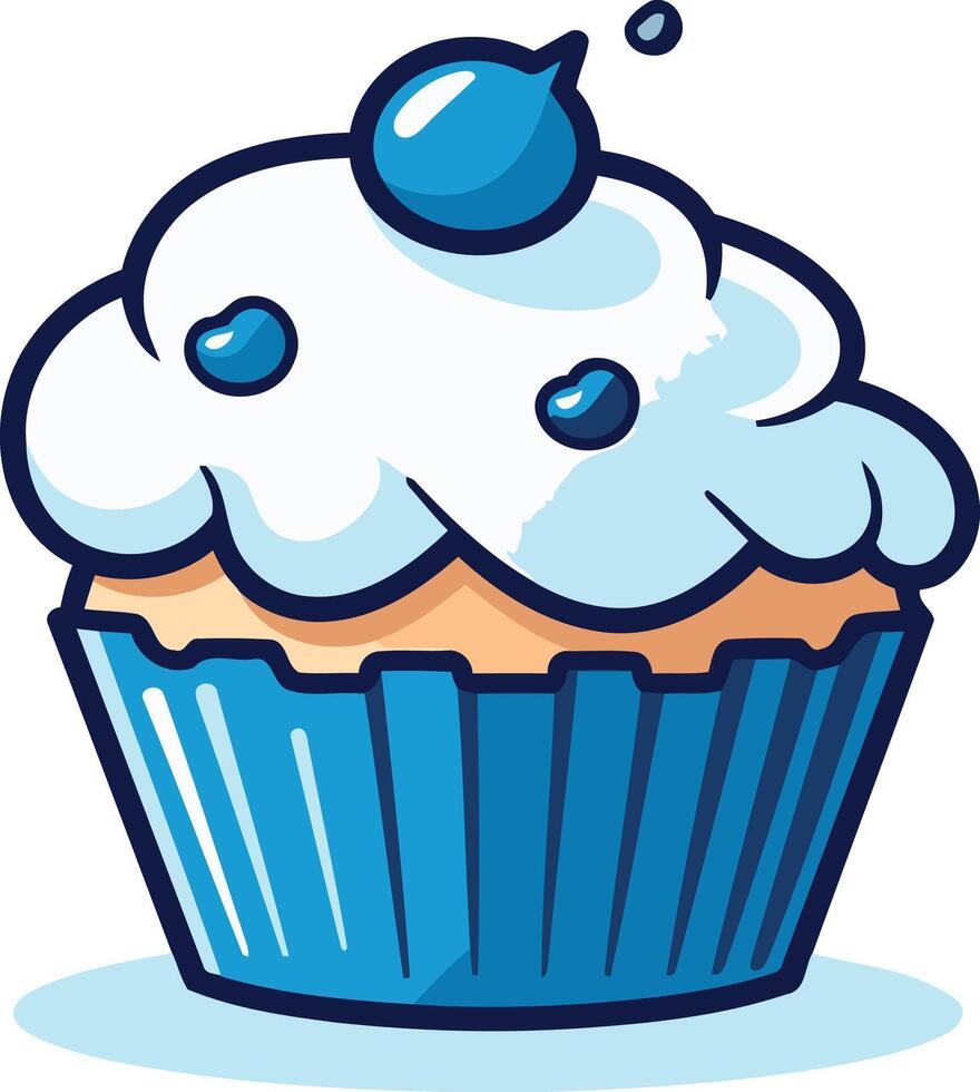 Cute cartoon cupcake with blue frosting and a blueberry on top vector