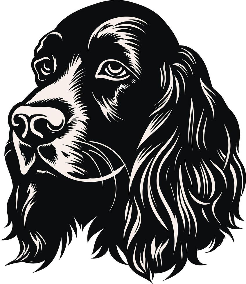 A striking black and white illustration of a springer spaniel's head, perfect for pet-related businesses, dog-themed designs, or as a stylish logo vector