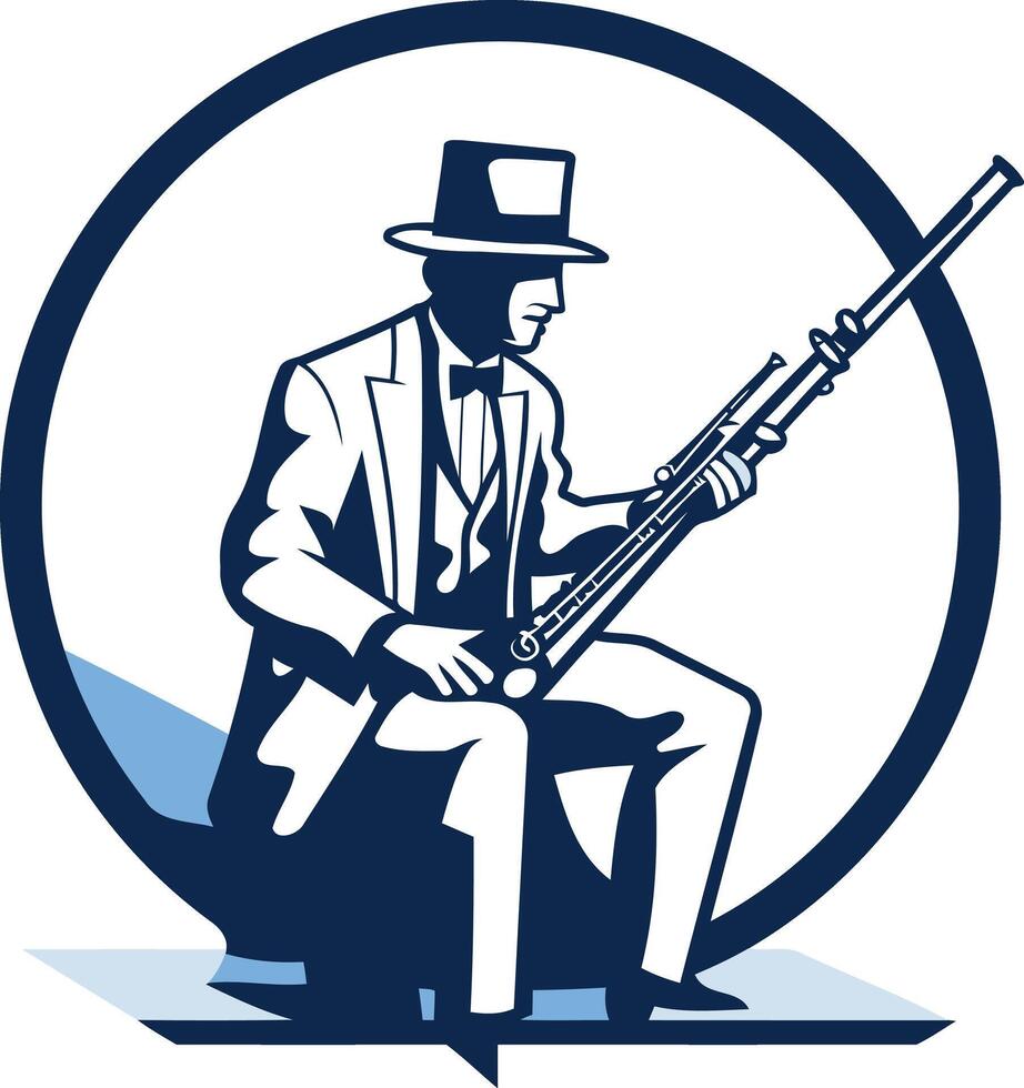 Elegant silhouette of a man playing a clarinet, perfect for music-related businesses and branding vector