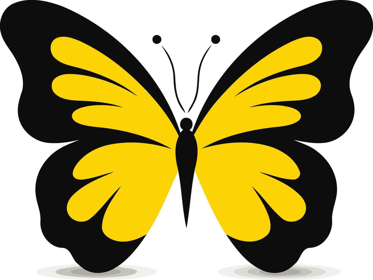Simple, elegant yellow butterfly with black outlines and a subtle shadow vector