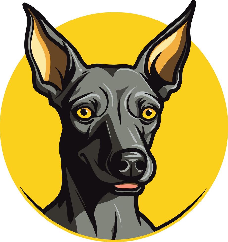 A charming cartoon illustration of a black dog with large ears and bright eyes vector
