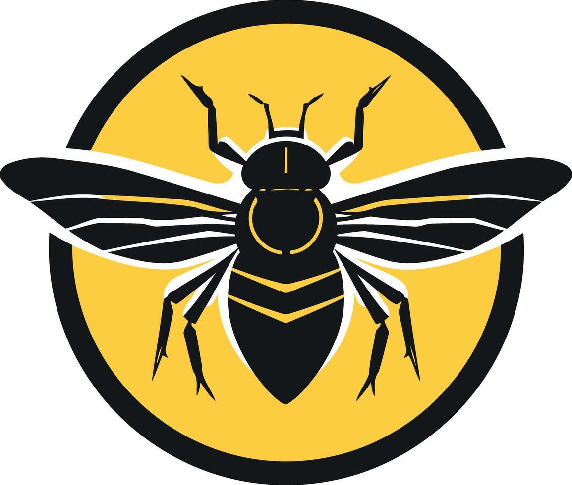 A striking bee logo design, featuring a stylized black bee silhouette against a bright yellow circle vector