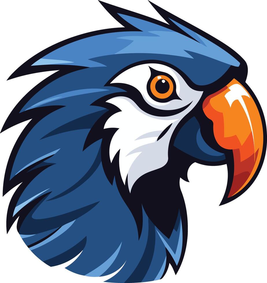 Bold and colorful parrot head logo, perfect for branding, gaming, or mascot design vector