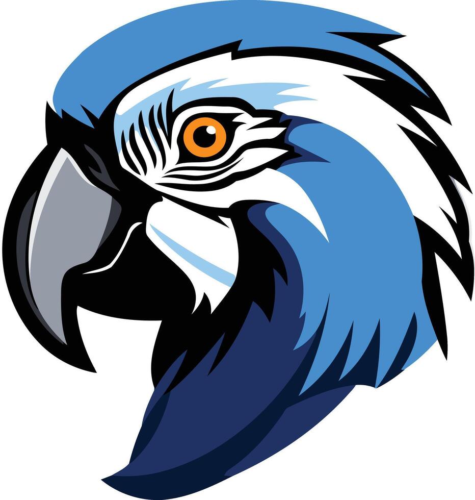 A bold and vibrant illustration of a blue and yellow macaw's head, perfect for logos, branding, or any design project seeking a touch of exotic flair vector