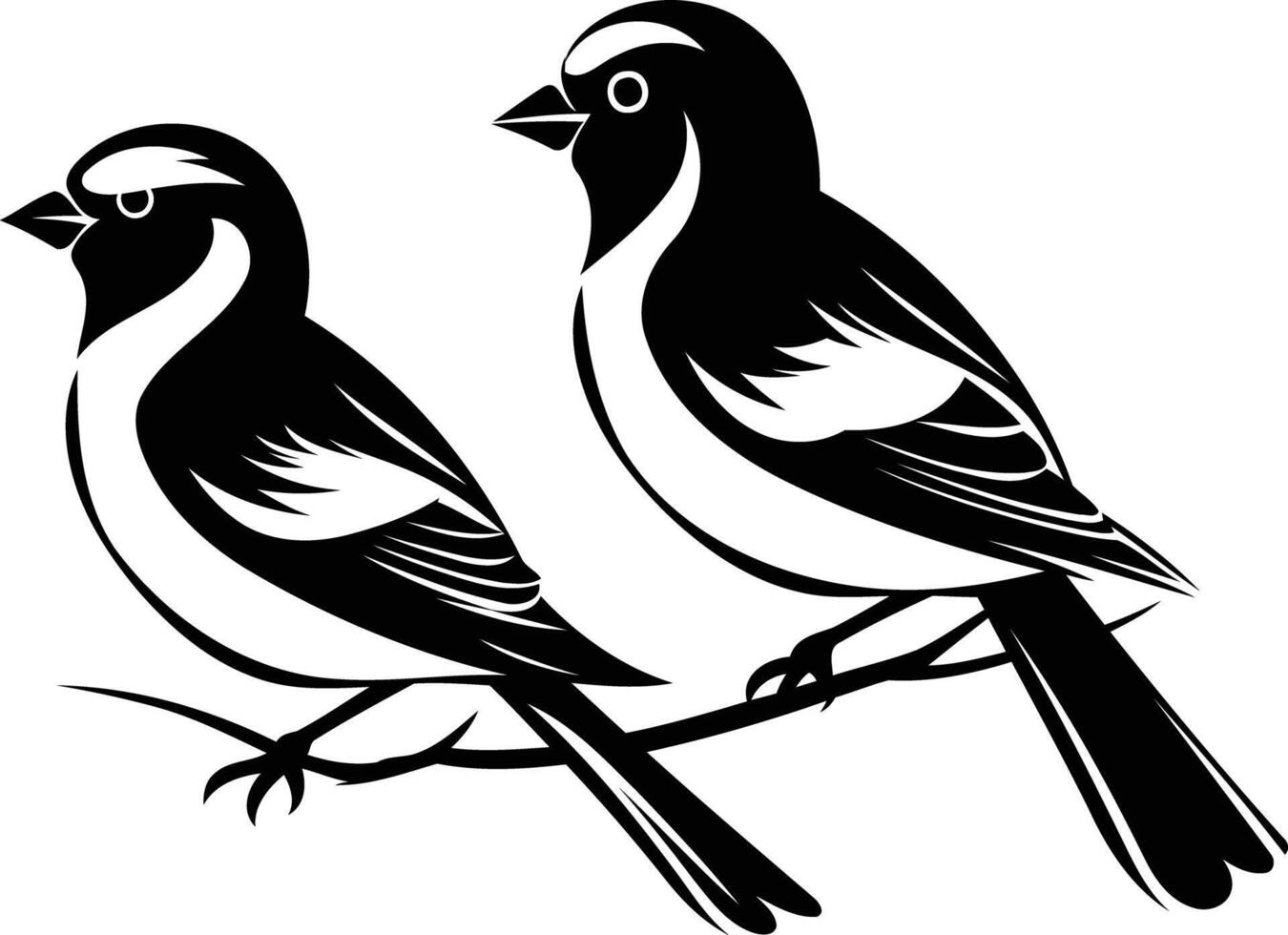 Simple black and white silhouette of two birds perched on a branch vector