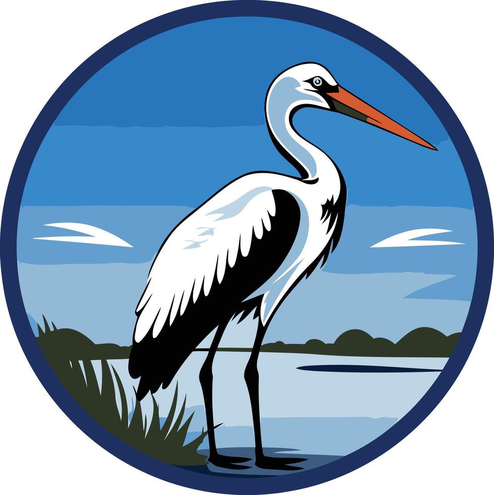 A stylized illustration of a heron standing in a marsh, perfect for nature-themed designs, logos, and branding vector