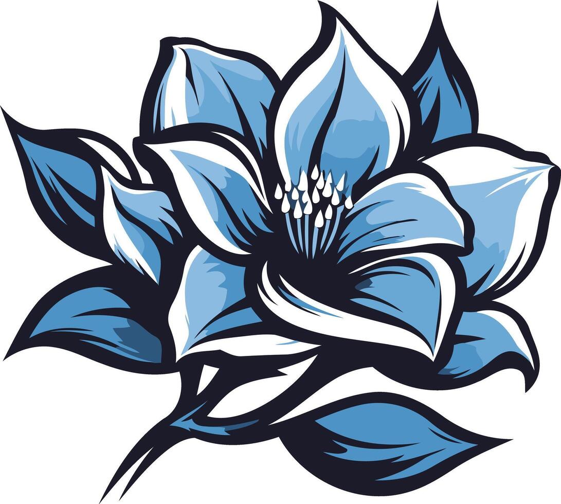 A stylized blue flower with bold lines and a white center vector