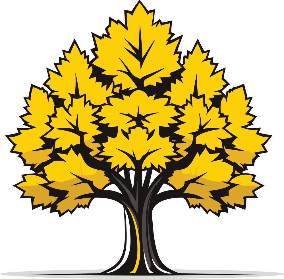 A stylized golden tree with a thick trunk and a lush canopy, representing growth, strength, and prosperity vector