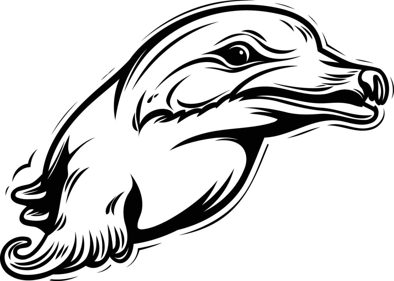 A fierce, black and white tattoo design of a dolphin's head vector