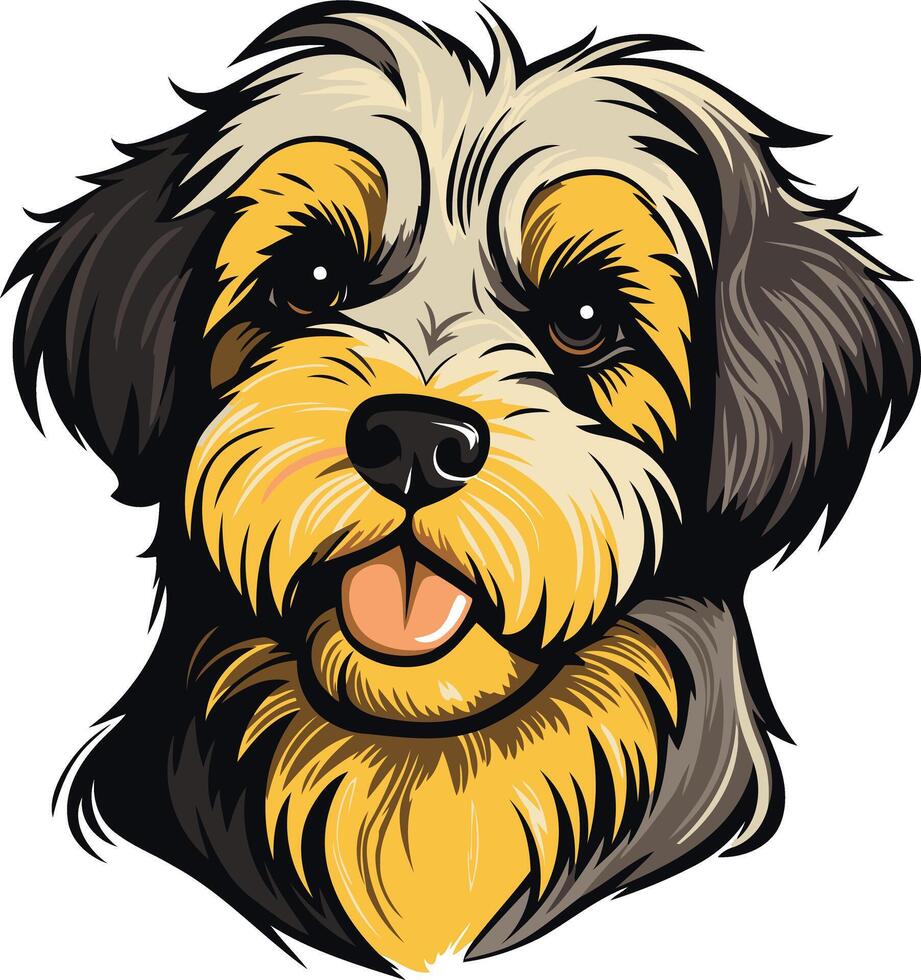 A charming cartoon illustration of a cute, fluffy dog with a playful expression vector