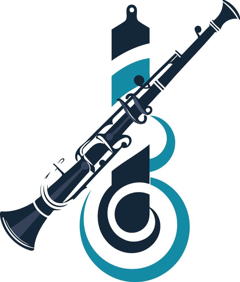 Modern and stylish logo design featuring a clarinet and musical notes, perfect for music schools, orchestras, or music-related businesses vector