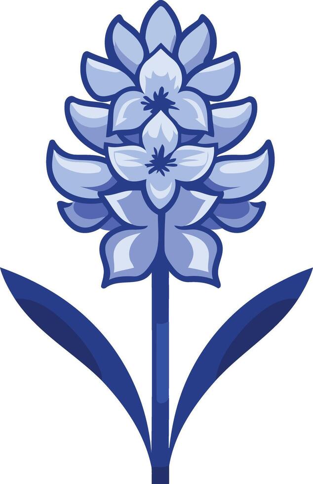 A stylized illustration of a blue hyacinth flower with two leaves vector