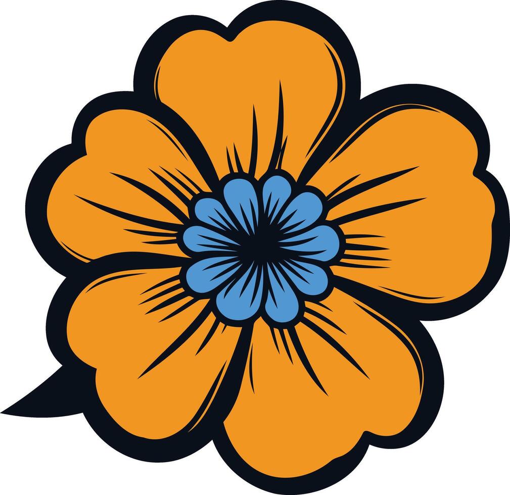 A simple, stylized flower illustration with a bright orange blossom and a blue center vector