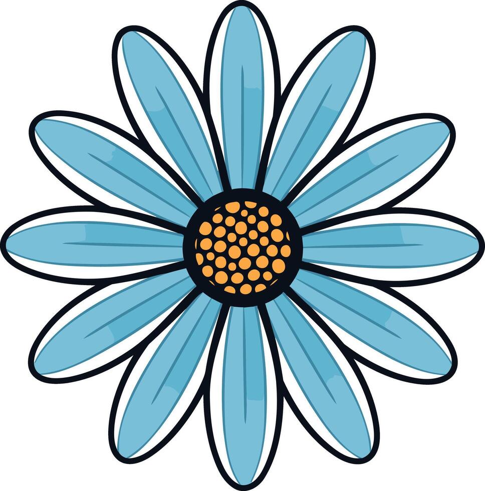 A simple, cartoon-style blue daisy flower with a yellow center vector