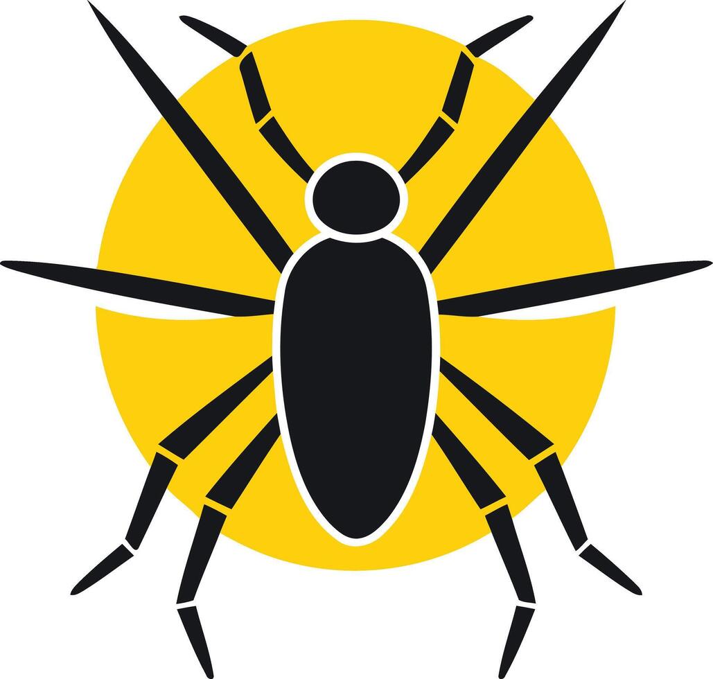 A minimalist black spider silhouette on a yellow circle, perfect for a logo or branding for a pest control company, halloween design, or even a quirky clothing brand vector